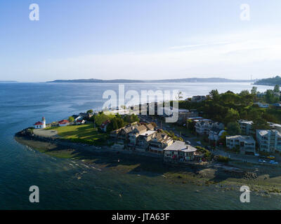 Aerial view of Alki Point Lighthouse in Seattle, Washington. Stock Photo