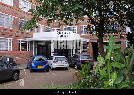 London UK - Du Cane Court is an Art Deco apartment block on Balham High Road, Balham, south London. A distinctive local landmark, Stock Photo