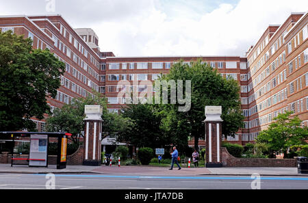 London UK - Du Cane Court is an Art Deco apartment block on Balham High Road, Balham, south London. A distinctive local landmark, Stock Photo