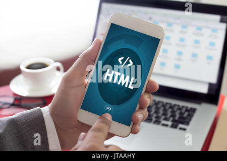 PHP HTML DEVELOPER Web Code design  Programmer working in a software in Development Programming Coding Cyberspace Stock Photo