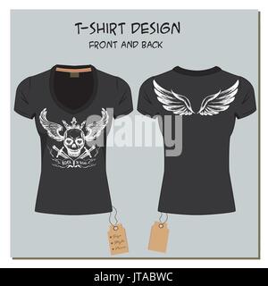 white and black design girl's T-shirts, with the label, vector. Stock Vector