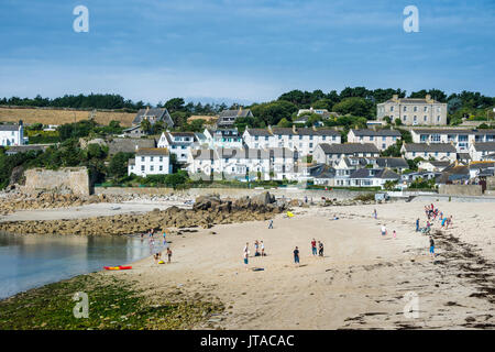 View over Hugh Town, St. Mary's, Isles of Scilly, England, United Kingdom, Europe Stock Photo