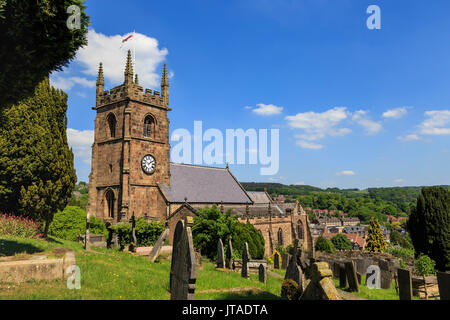 St. Giles Church and rolling hills surrounding Matlock in spring, Derbyshire Dales, Derbyshire, England, United Kingdom, Europe Stock Photo