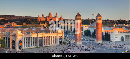 View over Placa d'Espanya (Placa de Espana) to Palau Nacional (Museu Nacional d'Art de Catalunya), Barcelona, Catalonia, Spain Stock Photo