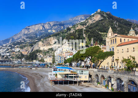 Beach in spring sun, Amalfi, Amalfi Coast, UNESCO World Heritage Site, Campania, Italy, Europe Stock Photo