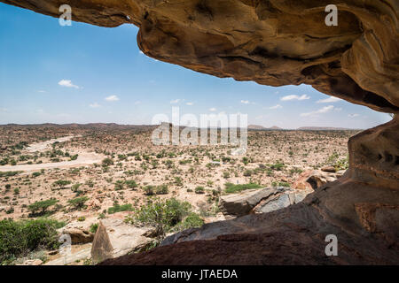 View over the desert from the Laas Geel caves, Somaliland, Somalia, Africa Stock Photo