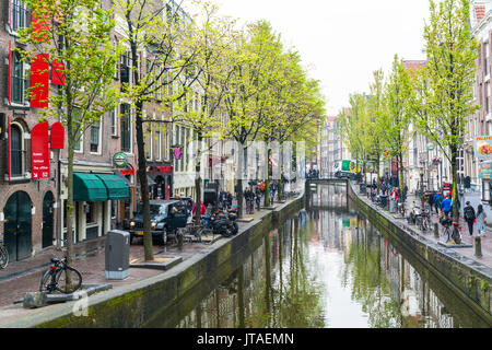 Canal in the Red Light District, Amsterdam, Netherlands, Europe Stock Photo