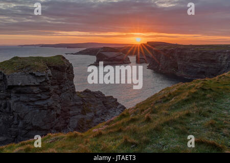 Sunrise, Kilkee Cliffs, County Clare, Munster, Republic of Ireland, Europe Stock Photo