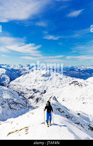 Ski touring on Mont Buet, Chamonix, Rhone Alpes, Haute Savoie, French Alps, France, Europe Stock Photo
