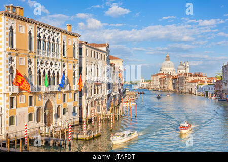 Vaporettos (water taxis) passing Palazzo Cavalli-Franchetti, on the Grand Canal, Venice, UNESCO, Veneto, Italy, Europe