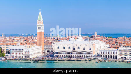 Panorama, Campanile tower, Palazzo Ducale (Doges Palace), Bacino di San Marco (St. Marks Basin), Venice, UNESCO, Veneto, Italy Stock Photo
