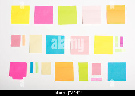 top view of different empty colorful sticky notes isolated on white Stock Photo