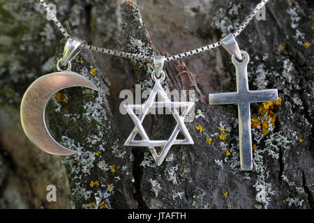Symbols of Islam, Judaism and Christianity, Eure, France, Europe Stock Photo