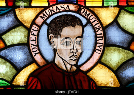 Stained glass in church of martyr, Namugongo Catholic Martyrs' Shrine, Kampala, Uganda, Africa Stock Photo