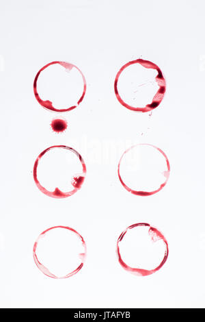 close up view of lines made of red circles isolated on white Stock Photo