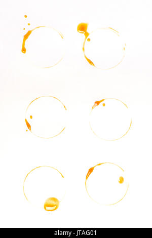 Set of brown coffee stains and drops isolated on white Stock Photo