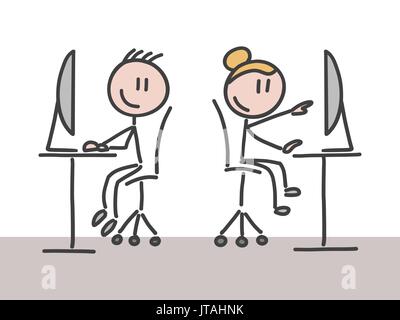 A man and a woman working in an office Stock Vector