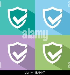 Active protection shield icon with shade on colored backgrounds Stock Vector