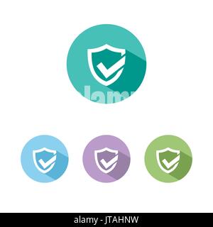 Active protection shield icon with shade on colored buttons Stock Vector
