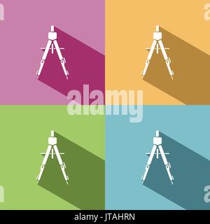 Drawing compass icon with shade on colored background Stock Vector