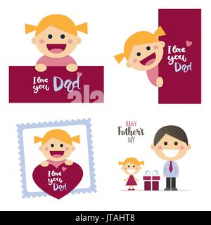 Fathers day cards with a happy blond girl Stock Vector