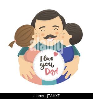 Happy father´s day scene with dad and two children Stock Vector