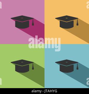Mortarboard icon with shade on colored background Stock Vector