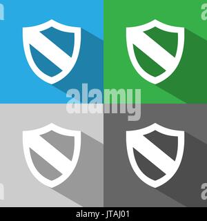Protection shield icon with shade on colored backgrounds Stock Vector
