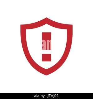 Red warning shield icon on a white background Stock Vector