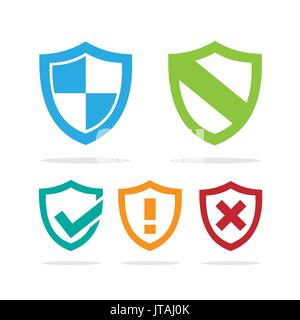 Set of colored protection shield icons on a white background Stock Vector