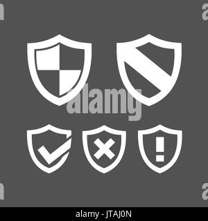 Set of protection shield icons on a dark background Stock Vector