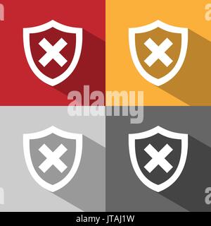 Unprotected shield icon with shade on colored backgrounds Stock Vector