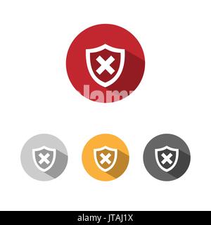 Unprotected shield icon with shade on colored buttons Stock Vector