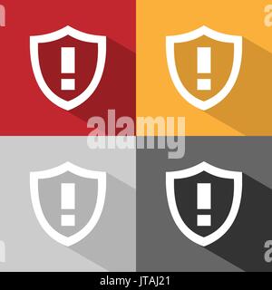 Warning shield icon with shade on colored background Stock Vector