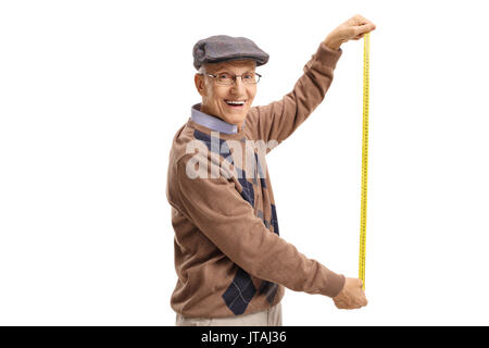 Senior holding a measuring tape isolated on white background Stock Photo