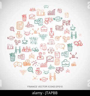 Multicolor doodles Hand Drawn Business Icons set on White. EPS10 vector illustration. Stock Vector