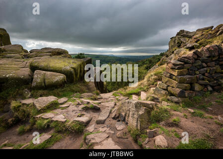 Rocky path at The Roaches, Peak District national park, Staffordshire, England. Stock Photo