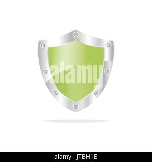 3D Green security shield on a white background Stock Vector