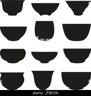 Isolated chinese tea cup silhouette vector set. Abstract design logo. Stock Vector