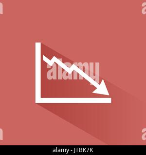 Bankruptcy chart icon with shade on red background Stock Vector
