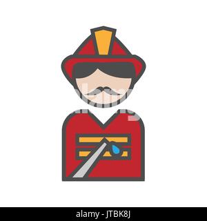 Fireman icon with uniform on white background Stock Vector