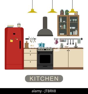 Kitchen interior in flat style. Stock Vector