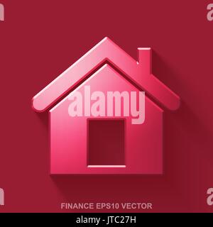 Flat metallic business 3D icon. Red Glossy Metal Home on Red background. EPS 10, vector. Stock Vector