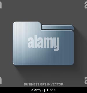 Flat metallic business 3D icon. Polished Steel Folder on Gray background. EPS 10, vector. Stock Vector