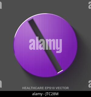 Flat metallic Healthcare 3D icon. Purple Glossy Metal Pill on Gray background. EPS 10, vector. Stock Vector