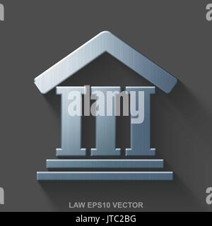 Flat metallic law 3D icon. Polished Steel Courthouse on Gray background. EPS 10, vector. Stock Vector