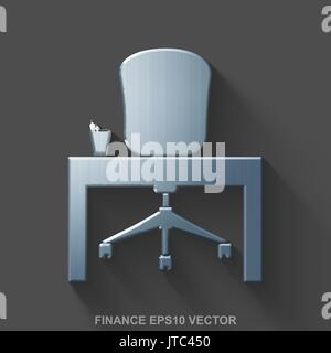 Flat metallic finance 3D icon. Polished Steel Office on Gray background. EPS 10, vector. Stock Vector