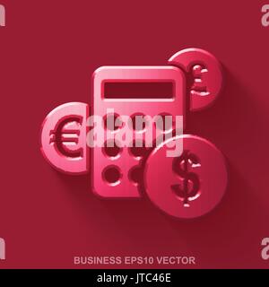 Flat metallic business 3D icon. Red Glossy Metal Calculator on Red background. EPS 10, vector. Stock Vector