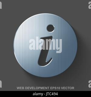 Flat metallic web development 3D icon. Polished Steel Information on Gray background. EPS 10, vector. Stock Vector