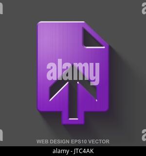 Flat metallic web development 3D icon. Purple Glossy Metal Upload on Gray background. EPS 10, vector. Stock Vector